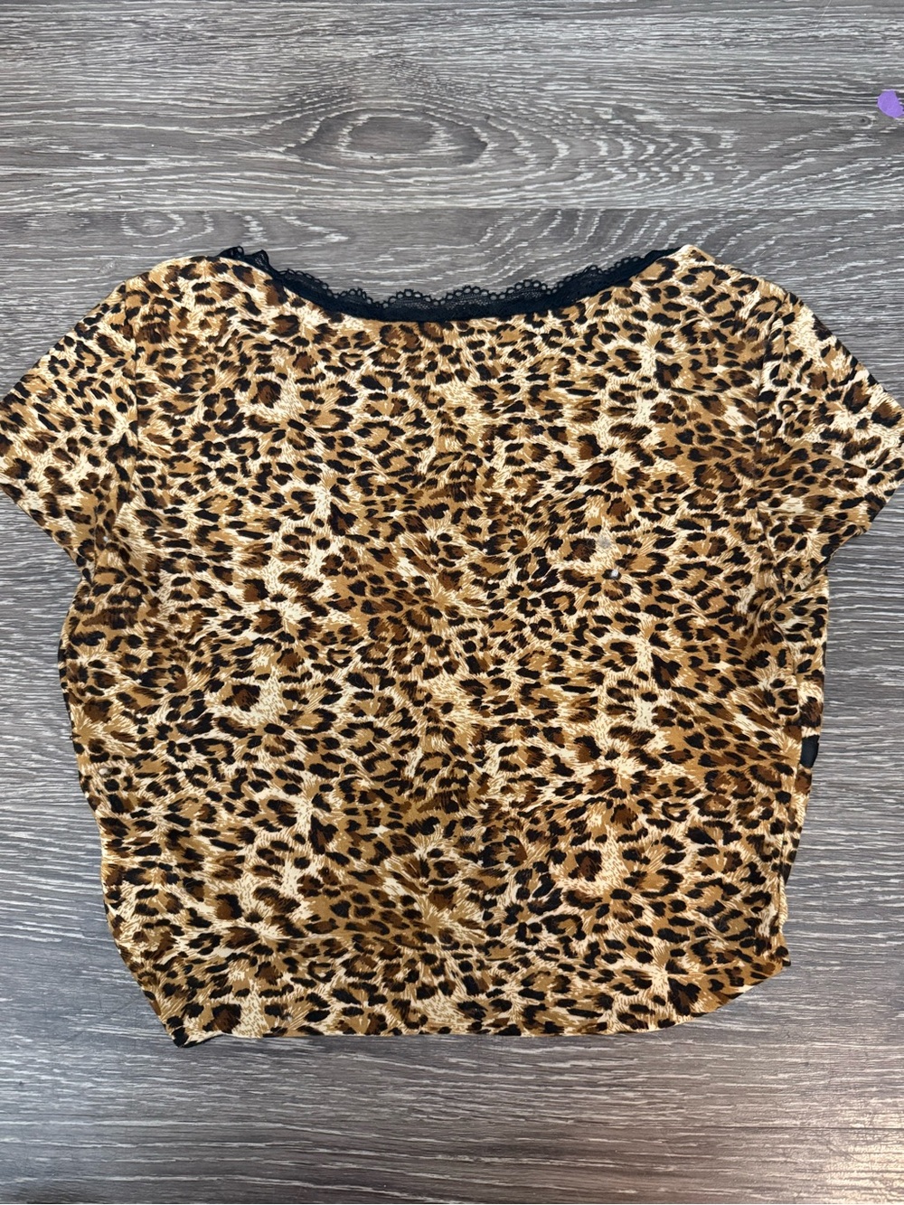 SHEIN Leopard Print Cropped Top with Black Lace Trim